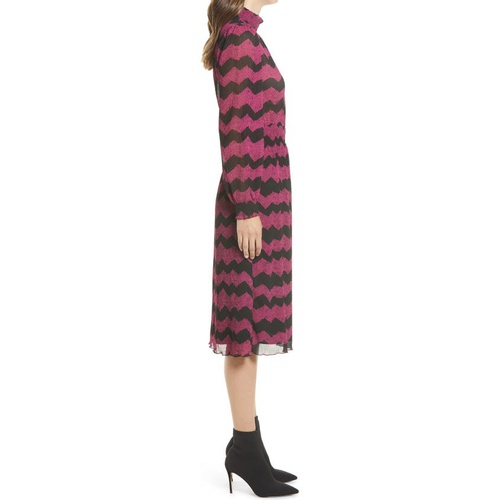  Halogen Chevron Stripe Long Sleeve Plisse Dress_PURPLE- BLACK ZIG ZAG