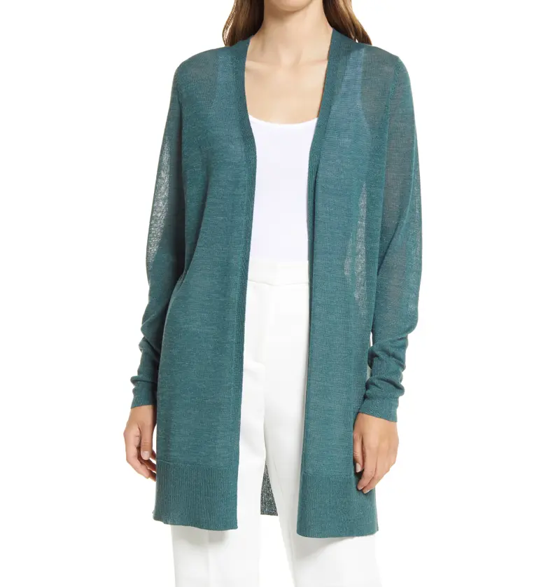 Halogen Side Slit Cardigan_GREEN JASPER