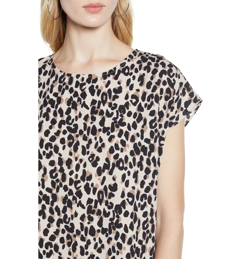  Halogen Cap Sleeve Blouse_TAN ABSTRACT ANIMAL PRINT