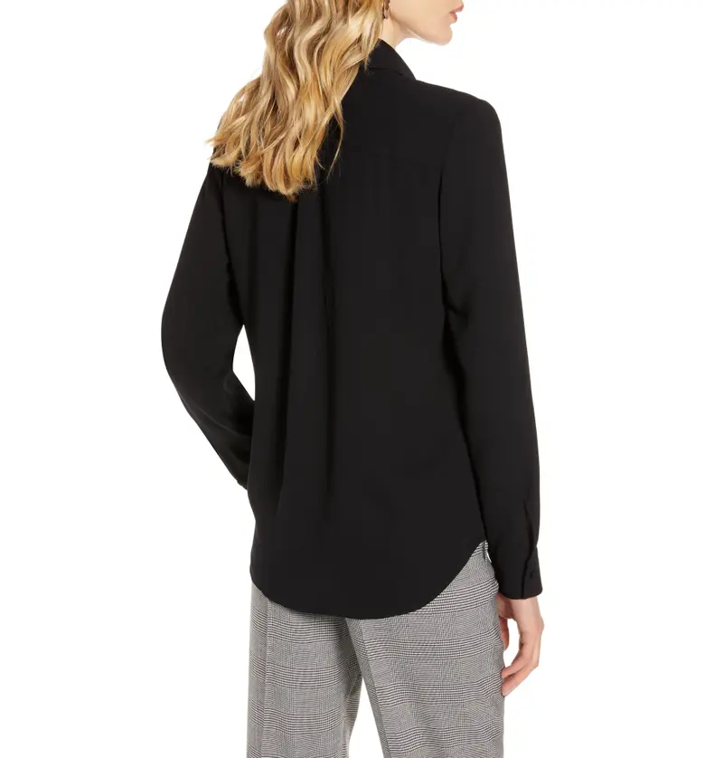  Halogen Hidden Button Long Sleeve Blouse_BLACK