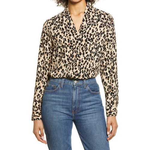  Halogen Halogen V-Neck Top_TAN ABSTRACT ANIMAL PRINT