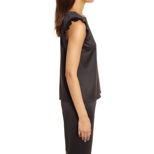  Halogen Sleeveless Ruffle Trim Blouse_BLACK