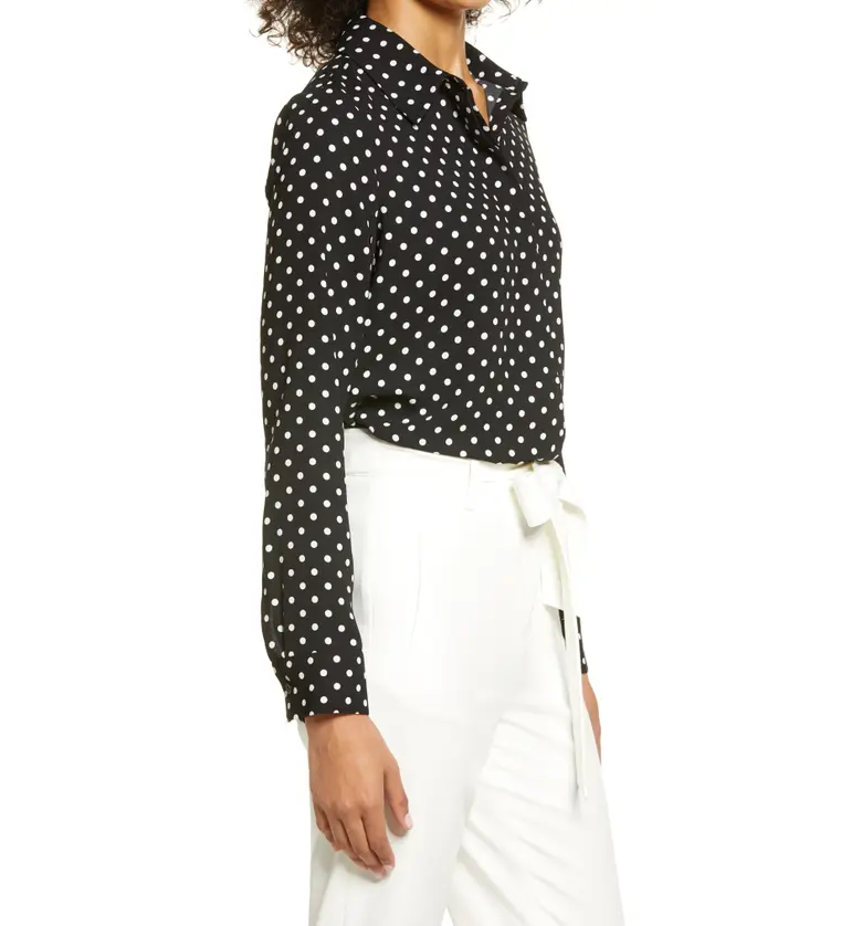  Halogen Hidden Button Long Sleeve Blouse_BLACK- IVORY AIR DOT