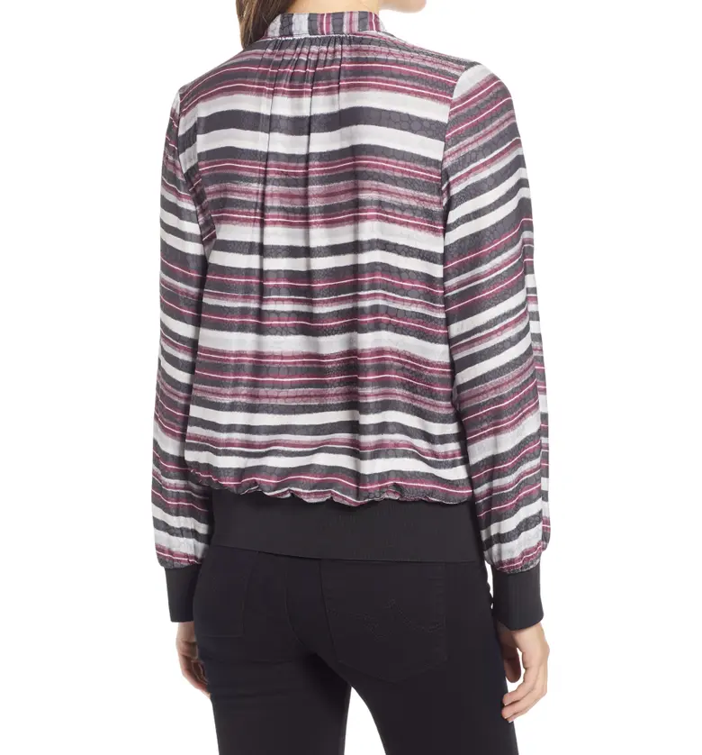  Halogen Tie Neck Blouse_BLACK- GREY STRIPE