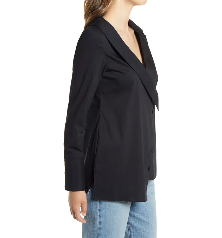  Halogen Asymmetric Button-Up Blouse_BLACK