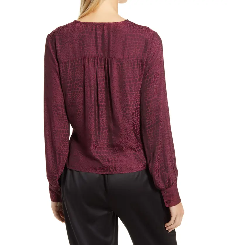  Halogen Wrap Front Blouse_BURGUNDY STEM