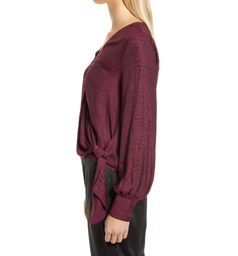  Halogen Wrap Front Blouse_BURGUNDY STEM