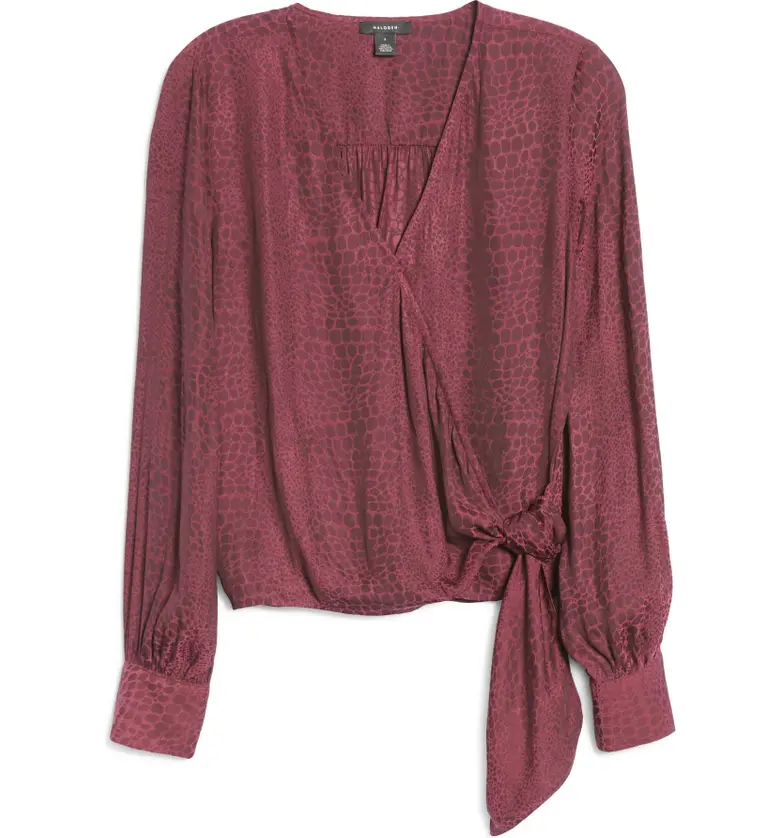  Halogen Wrap Front Blouse_BURGUNDY STEM