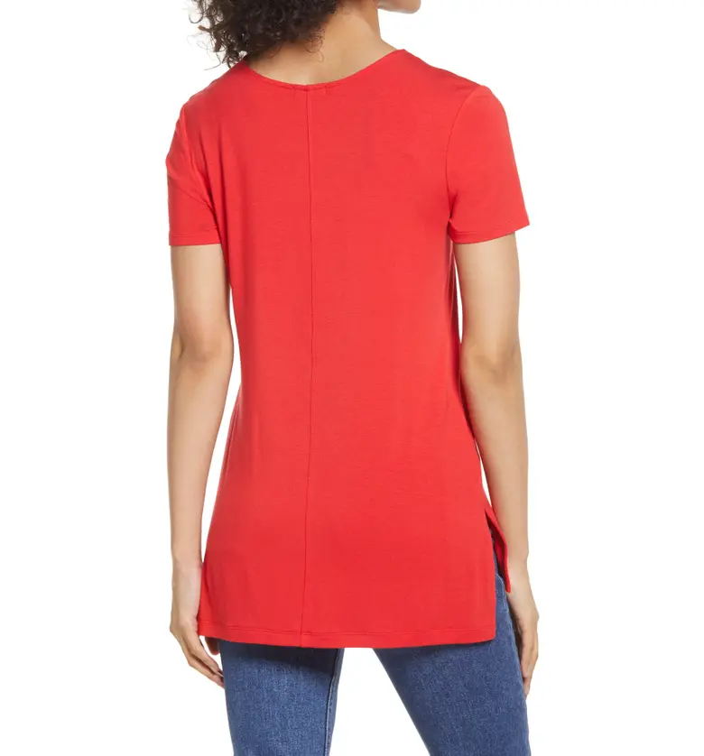  Halogen V-Neck Tunic T-Shirt_RED CHINOISE