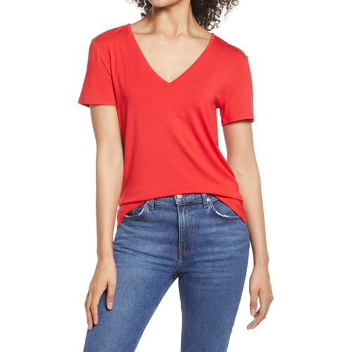  Halogen V-Neck Tunic T-Shirt_RED CHINOISE