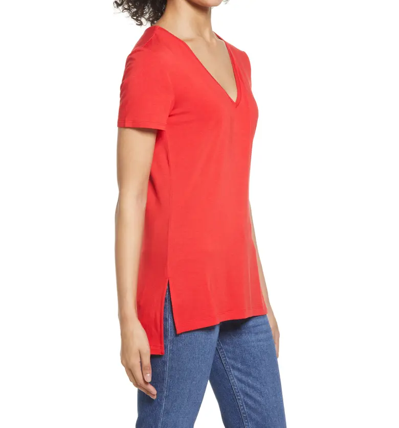  Halogen V-Neck Tunic T-Shirt_RED CHINOISE