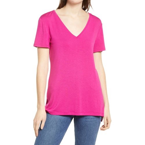  Halogen V-Neck Tunic T-Shirt_PINK PLUMIER