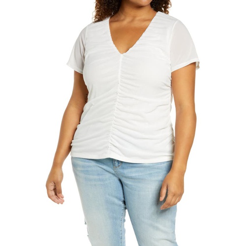  Halogen Ruched V-Neck Top_IVORY CLOUD