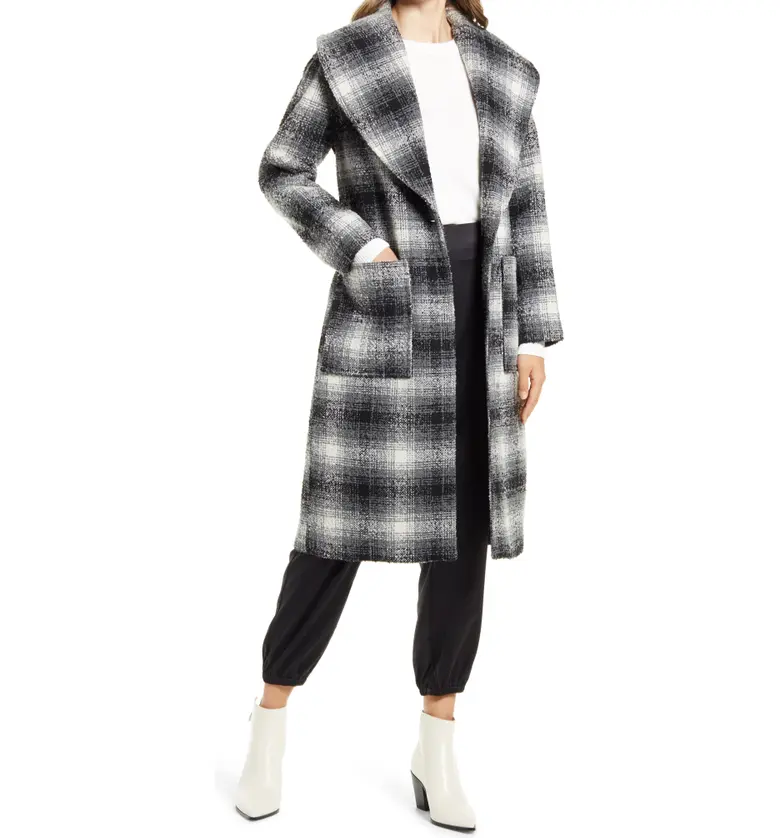  Halogen Plaid Longline Coat_CREAM- GREY BLUR PLAID