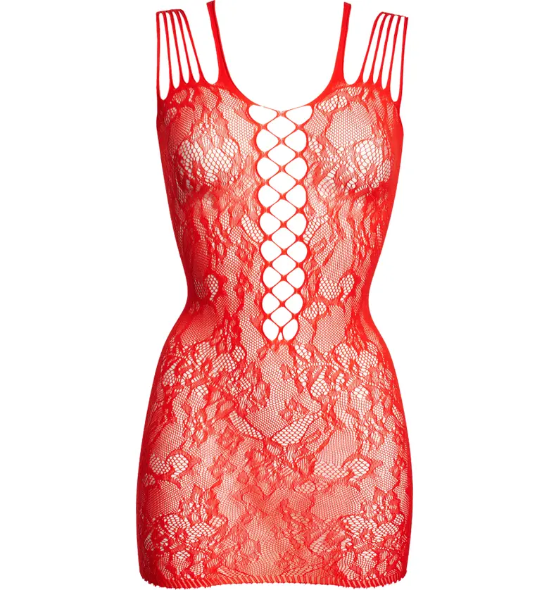  Hauty Faux Lace-Up Lace Chemise_RED