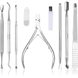 HIFAU 8PCS Premium Cuticle Nippers Pusher Manicure Tools Set, Professional Ingrown Toenail File, Cuticle Remover Trimmer Cutters Tool Gel Nail Art Kit, Stainless Steel, Travel, Gif