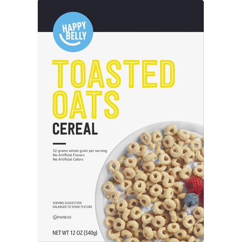  Amazon Brand - Happy Belly Toasted Oats Cereal, 12 Ounce