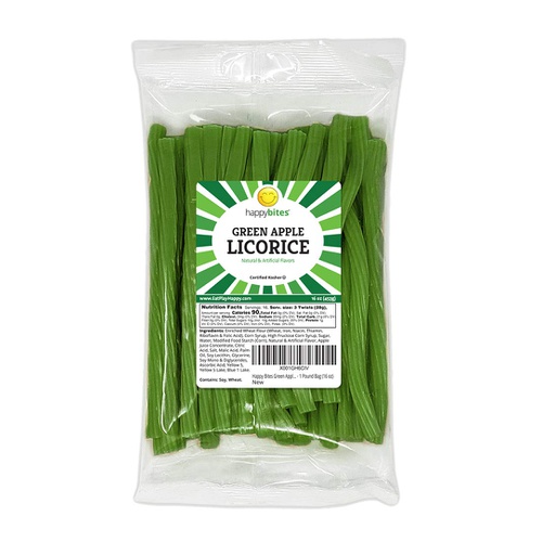  Happy Bites Green Apple Licorice Twists - Certified Kosher - Gourmet - Low Fat - Made with Real Fruit Juice - 1 Pound Bag (16 oz)