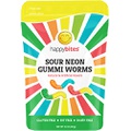 Happy Bites Sour Neon Gummi Worms - Gluten Free, Fat Free, Dairy Free - Resealable Pouch (1 Pound)