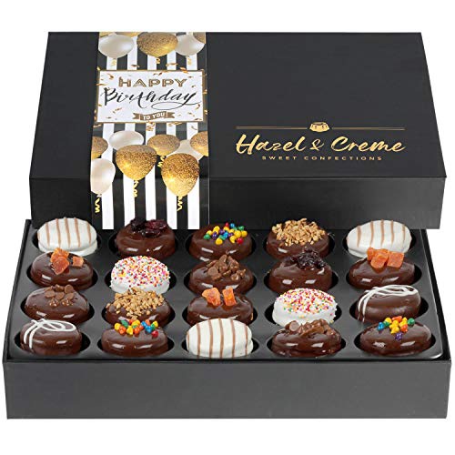  Hazel & Creme Happy Birthday Cookie Gift - 12 Cookies - Birthday Food Gift - Chocolate Covered Cookies - Chocolate Gift Box - Variety Gourmet Food Gifts