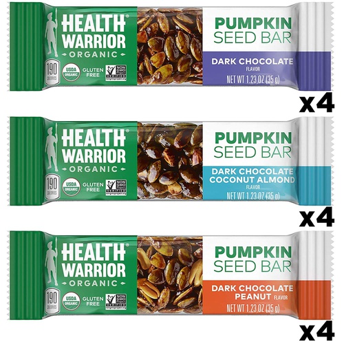  Health Warrior Pumpkin Seed Protein Bars, Dark Chocolate Peanut, 8g Plant Protein, Gluten Free, Certified Organic, 12 Count