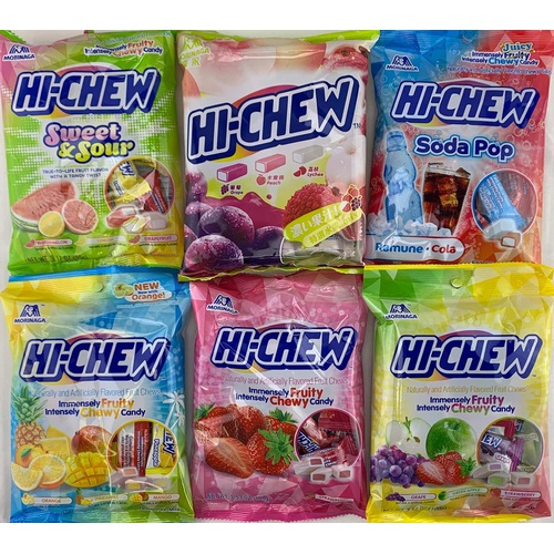  Hi Chew 6 Different Flavors Variety Pack (Fruit Mix, Tropical Mix (exclusive), Sweet and Sour, Strawberry, Original Mix, and Fizzies) (Pack of 6)