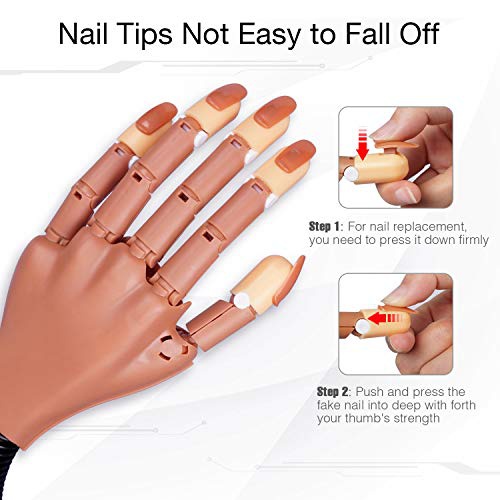  Nail Practice Hand, Professional Arylic Practice Hand with Nails, HoMove Nail Display Hand, Flexible & Adjustable Hand Practice Tool with False Nails for Acrylic Nail DIY