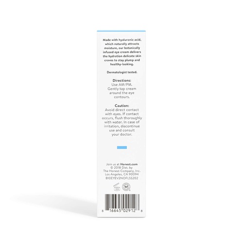  Honest Beauty Deep Hydration Eye Cream with Hyaluronic Acid | Paraben Free, Dermatologist Tested, Cruelty Free | 0.5 fl. oz. (Packaging May Vary)