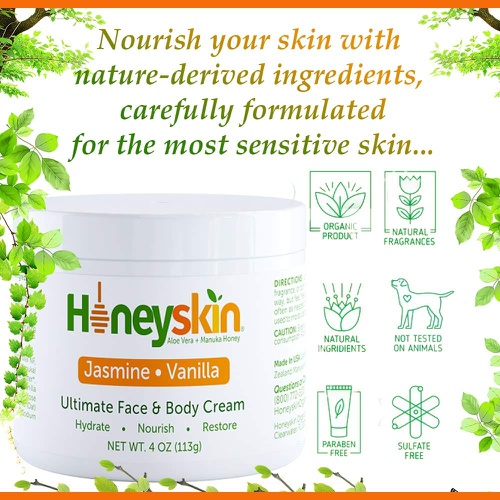 Honeyskin Hydrating Manuka Honey Face and Body Moisturizer Cream - Natural Facial Skin Care With Deep Hydrating Ingredients - Rashes Itchiness Redness - With Natural Aloe and Hydration Oils