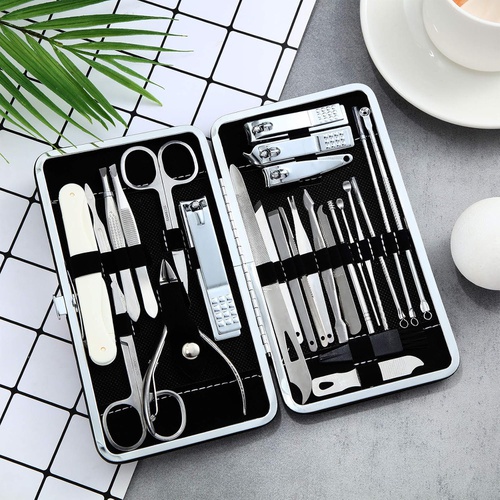  Honoson 26 Pieces Nail Clipper Pedicure Kit Black Manicure Grooming Tool Kits Set with Portable Leather Storage Box, High Precision Stainless Steel Toenail Fingernail Clippers for Facial H