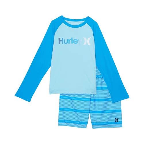 해틀리 Hurley Kids UPF 50+ Long Sleeve T-Shirt & Swim Trunks Two-Piece Set (Little Kids)