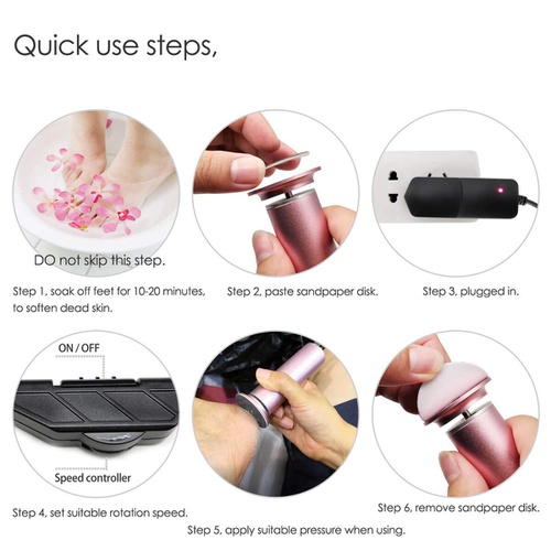  I.B.N Electric Foot Callus Remover (Adjustable Speed) with 60pcs Replacement Sandpaper Discs, Powerful Pedicure Electronic Foot File for Women Men Dead Dry Hard Skin Calluses, Pink