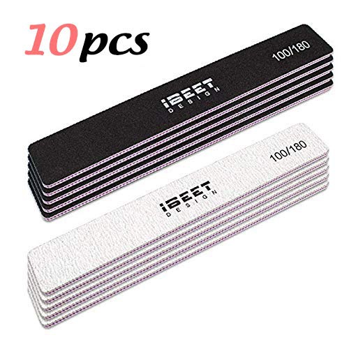  IBEET 10PCS Nail Files Buffers Set, Double Sided Emery Board 100/180 High Grit Manicure Fingernail File Tool for Nail Kit, Home Professional Nail File Tool Black and Off-white