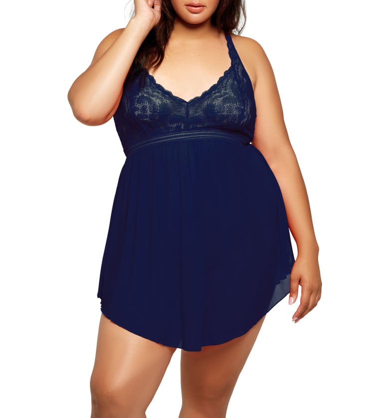 iCollection Lace & Mesh Babydoll Chemise_NAVY-BLUE