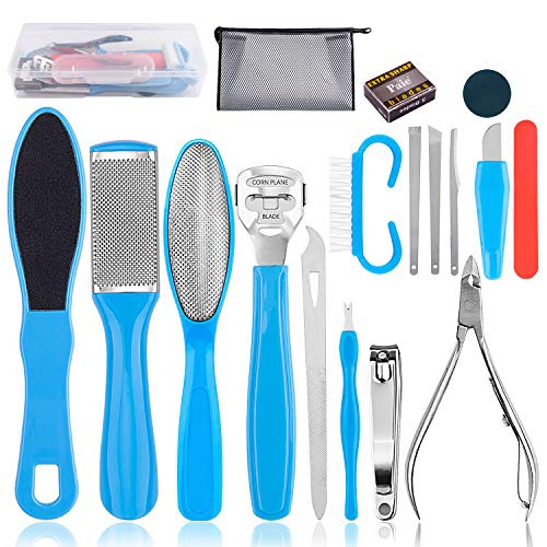  Professional Pedicure Tools Kit 18 in 1, Inpher Stainless Steel Foot Rasp Foot Peel and Callus Clean Feet Dead Skin Tool Set, Nail Toenail Clipper Foot Care Kit for Women Men Salon