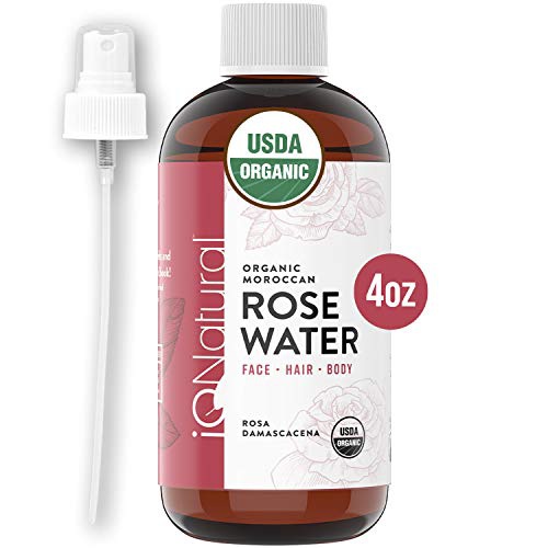  IQ Natural Rose Water Spray for Face and Hair, Certified Organic Rose Water Toner and Setting Spray, Alcohol Free - Rosewater Spray toner Hydrating Primer & Setting Spray for Pore Minimizing