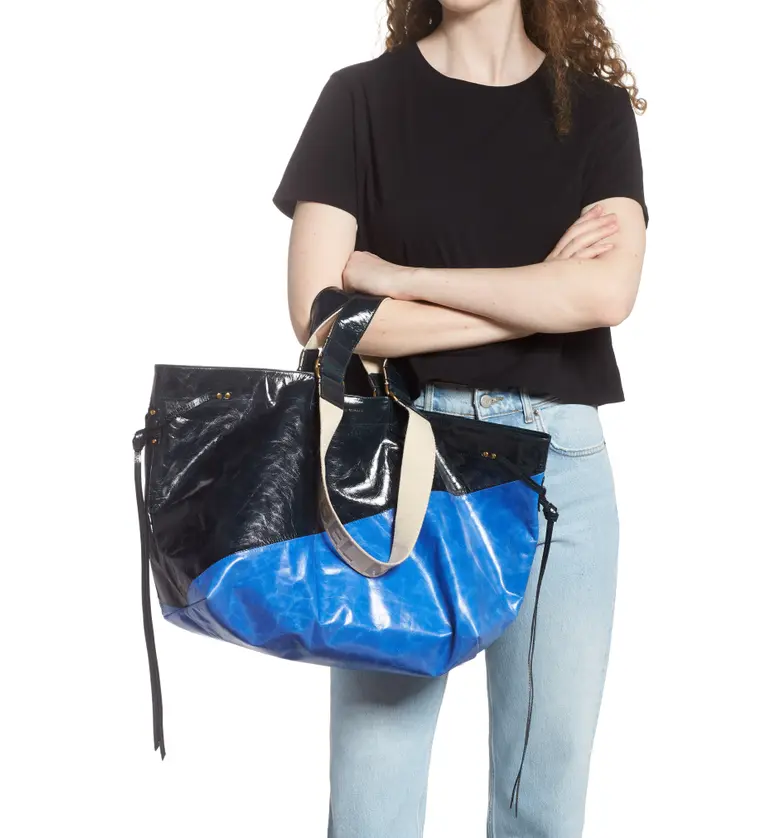  Isabel Marant Wardy New Colorblock Crinkle Leather Tote_Blue