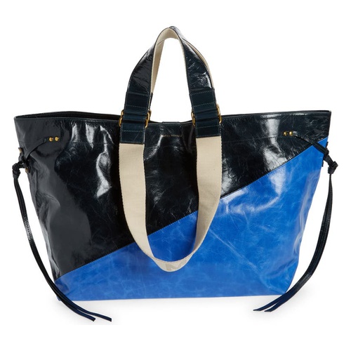  Isabel Marant Wardy New Colorblock Crinkle Leather Tote_Blue