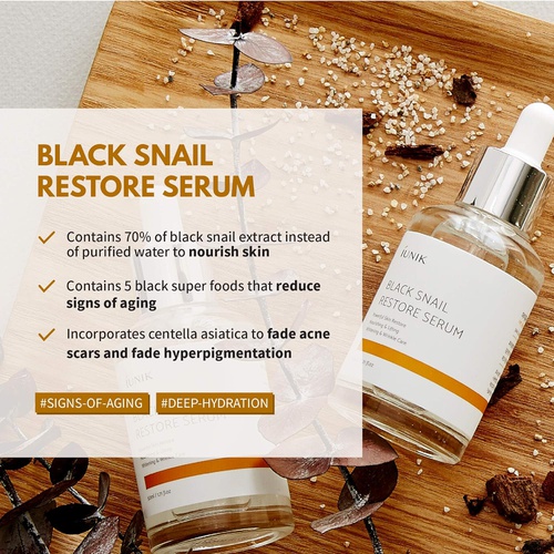  iUNIK Black Snail Restore Serum Repair Ampoule, 1.71 Fl Oz, - 70% Black Snail Mucin Secretion Filtrate  Soothing, Reduce & Fine Lines -Deep Nourishing, Moisturizing Serum Essence