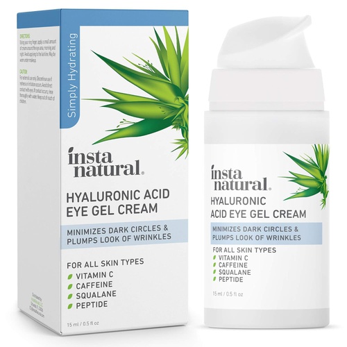  InstaNatural Hyaluronic Acid Eye Gel Facial Cream - Hydrating Dark Circle, Eye Bags Remover & Puffy Eyes Moisturizer - Crows Feet, Lines, Lifting & Firming, Brightening & Wrinkle Cream - Vitami