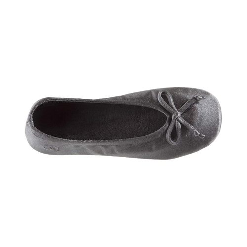  Isotoner Womens Satin Ballerina With Bow, Suede Sole Slipper, Mineral Soft Tie Bow, 95-105 US