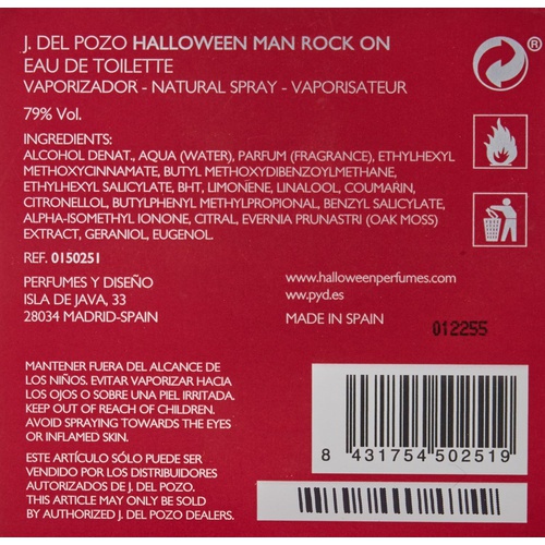  J. Del Pozo Halloween Man Rock On Eau de Toilette Spray, 4.2 Ounce