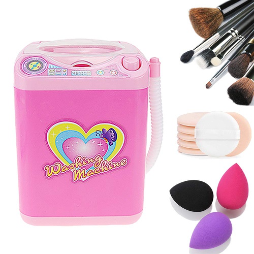  JDiction Mini Makeup Brush Cleaner Device Simulation Automatic Cleaning Washing Machine for Sponge and Powder Puff Toy (Pink)