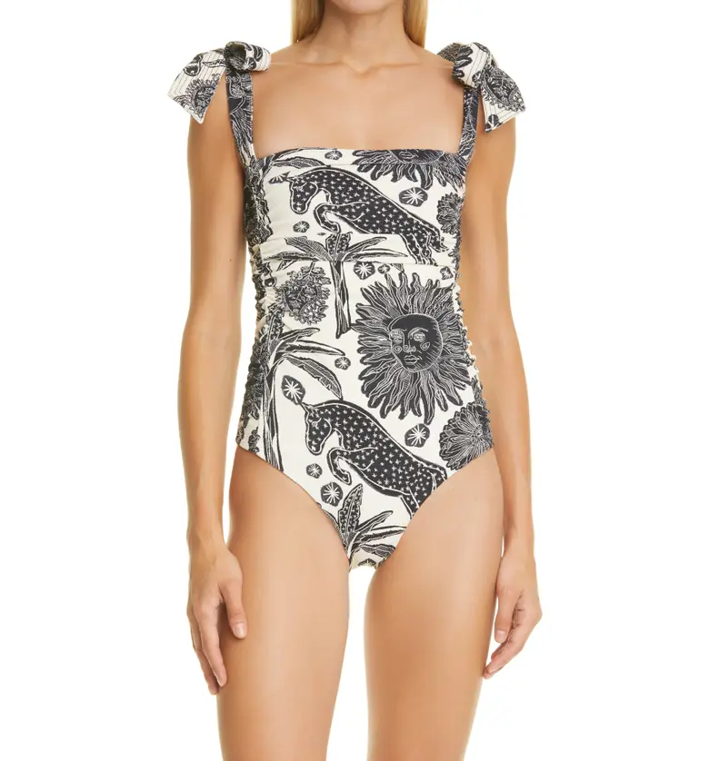 Johanna Ortiz Anos Sabios Tie Shoulder One-Piece Swimsuit_MACONDO ECRU AFTER DARK BLACK