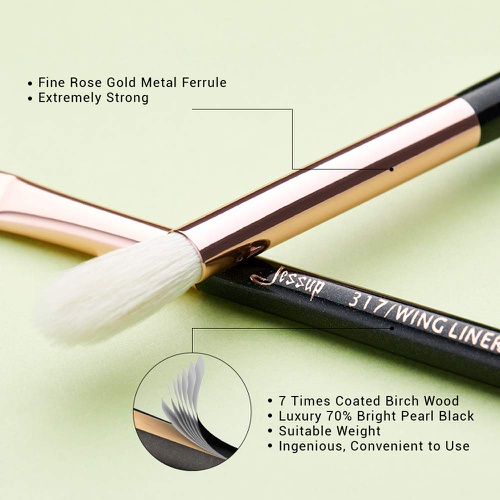  Jessup 15Pcs Professional Makeup Brushes Set Make up Brush Tools kit Eye Liner Shader Wood Handle Natural-synthetic Hair Brushes Pearl Black/Rose Gold T157