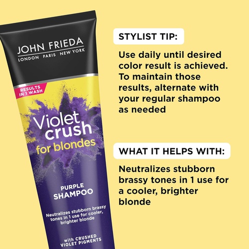  John Frieda Violet Crush Purple Shampoo, Shampoo for Brassy Blonde Hair, with Violet Pigments, 8.3 Ounce