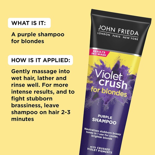 John Frieda Violet Crush Purple Shampoo, Shampoo for Brassy Blonde Hair, with Violet Pigments, 8.3 Ounce