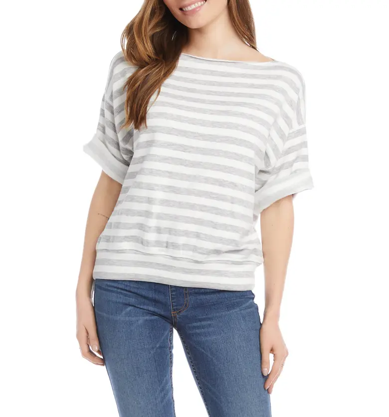 Karen Kane Stripe Short Sleeve Fleece Sweatshirt_STRIPE