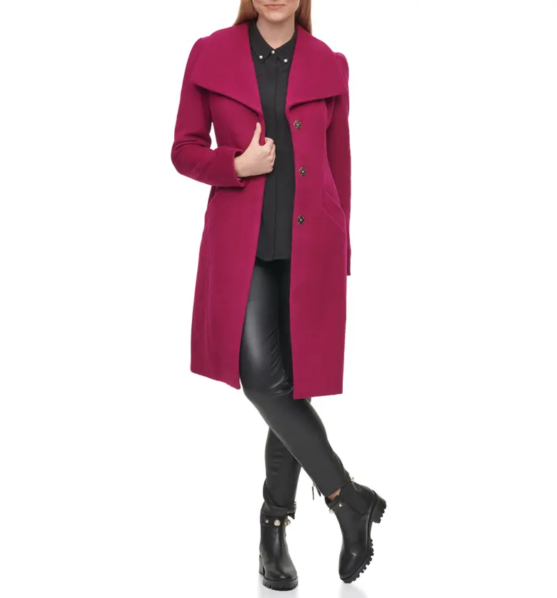  Karl Lagerfeld Paris Wool Belted Wrap Coat_MAGENTA