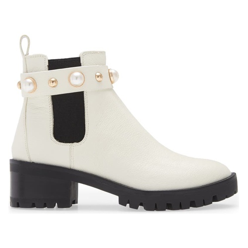  Karl Lagerfeld Paris Pola Imitation Pearl Chelsea Bootie_BONE LEATHER